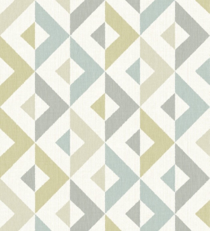 Papel pintado geométrico efecto textil turquesa y lima - Geometric House 679825