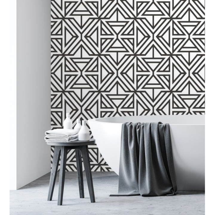Papel pintado geométrico moderno blanco y negro - Monaco 679834