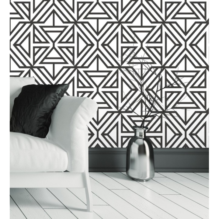 Papel pintado geométrico moderno blanco y negro - Monaco 679834