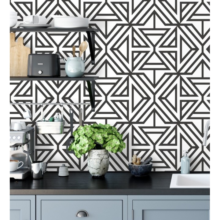Papel pintado geométrico moderno blanco y negro - Monaco 679834