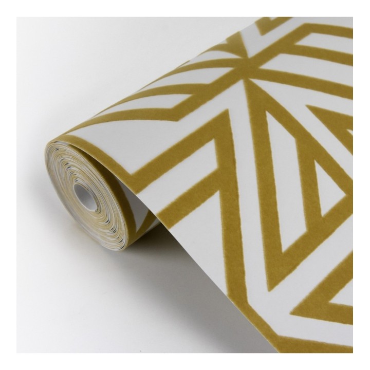 Papel pintado geométrico con terciopelo color amarillo mostaza - Monaco 679837