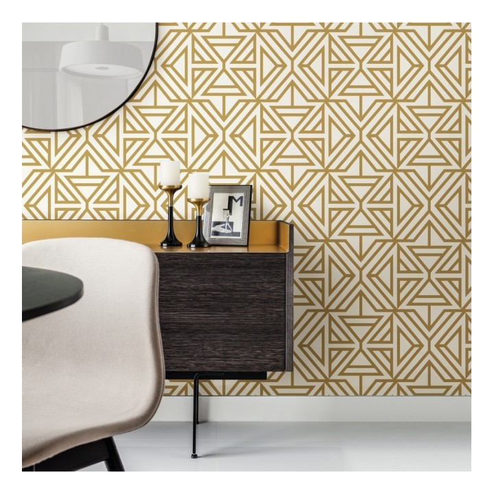 Papel pintado geométrico con terciopelo color amarillo mostaza - Monaco 679837
