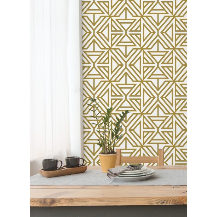 Papel pintado geométrico con terciopelo color amarillo mostaza - Monaco 679837