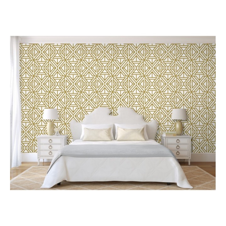 Papel pintado geométrico con terciopelo color amarillo mostaza - Monaco 679837