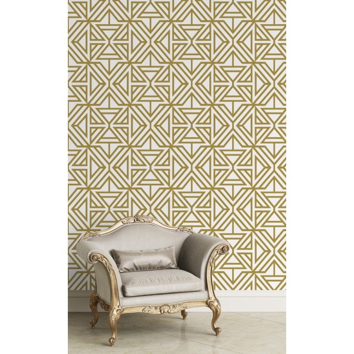 Papel pintado geométrico con terciopelo color amarillo mostaza - Monaco 679837