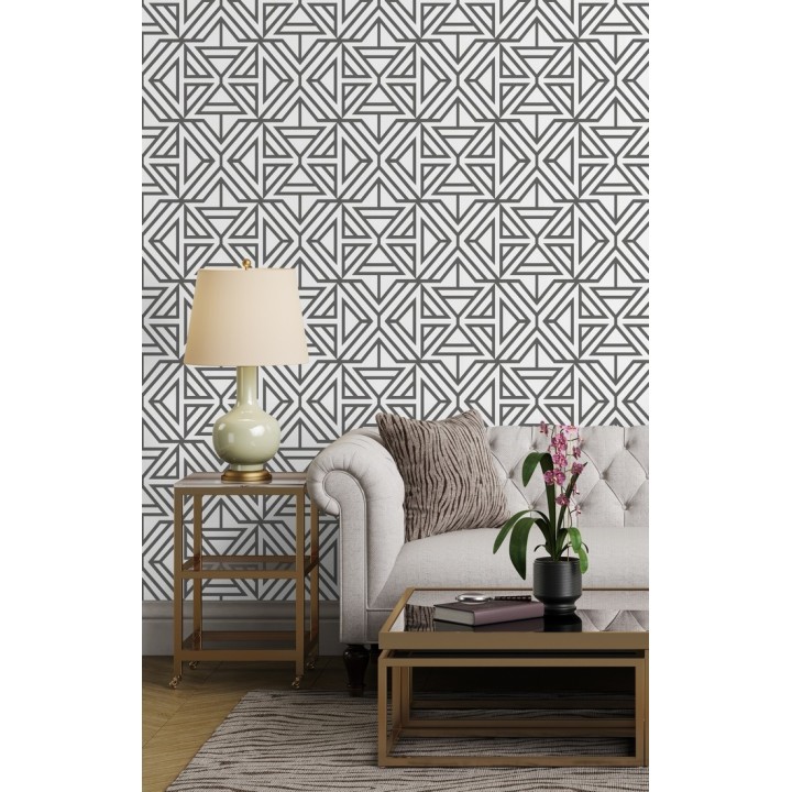 Papel pintado geométrico con terciopelo gris - Monaco 679838