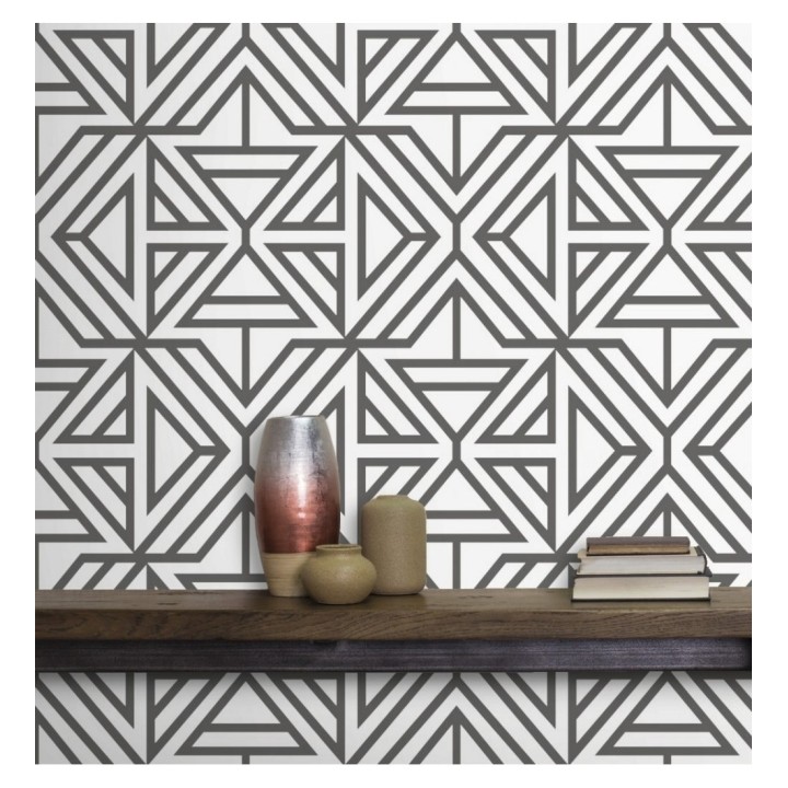 Papel pintado geométrico con terciopelo gris - Monaco 679838