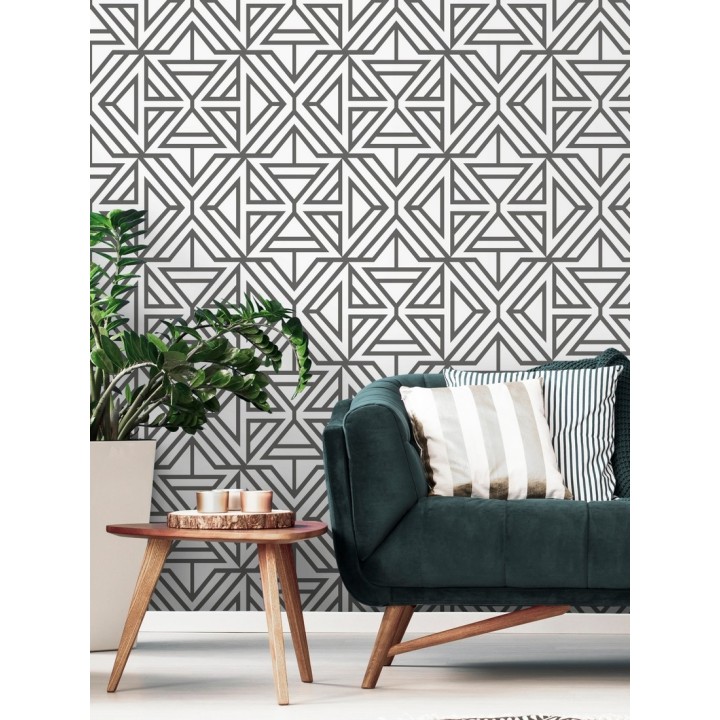 Papel pintado geométrico con terciopelo gris - Monaco 679838