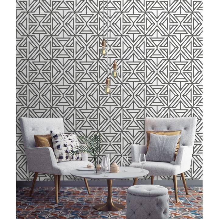 Papel pintado geométrico con terciopelo gris - Monaco 679838