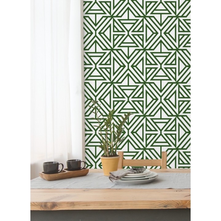 Papel pintado geométrico con terciopelo verde - Monaco 679839