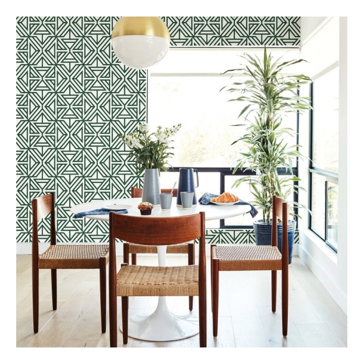 Papel pintado geométrico con terciopelo verde - Monaco 679839