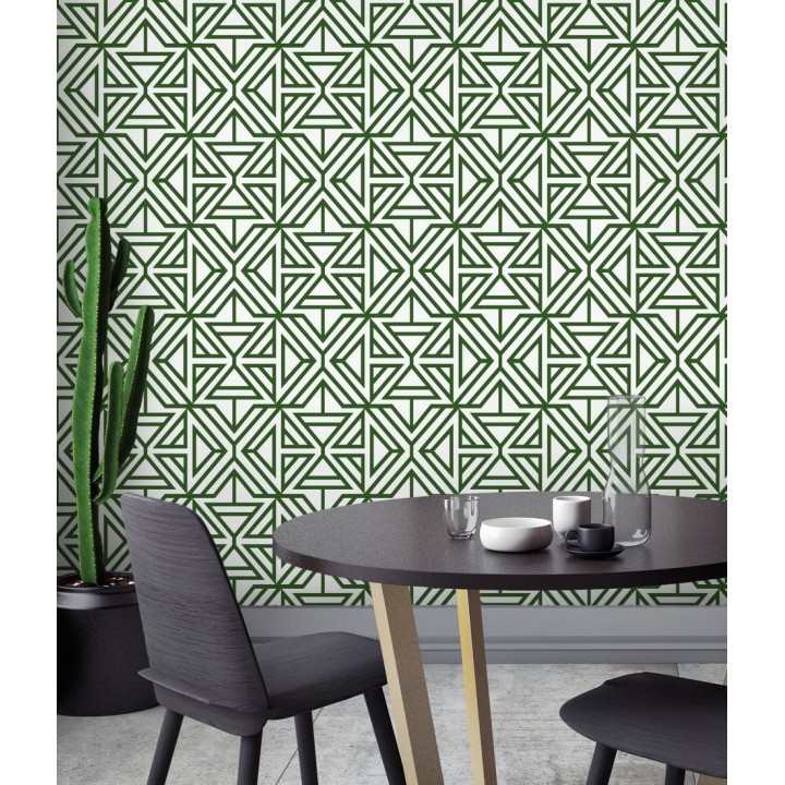 Papel pintado geométrico con terciopelo verde - Monaco 679839