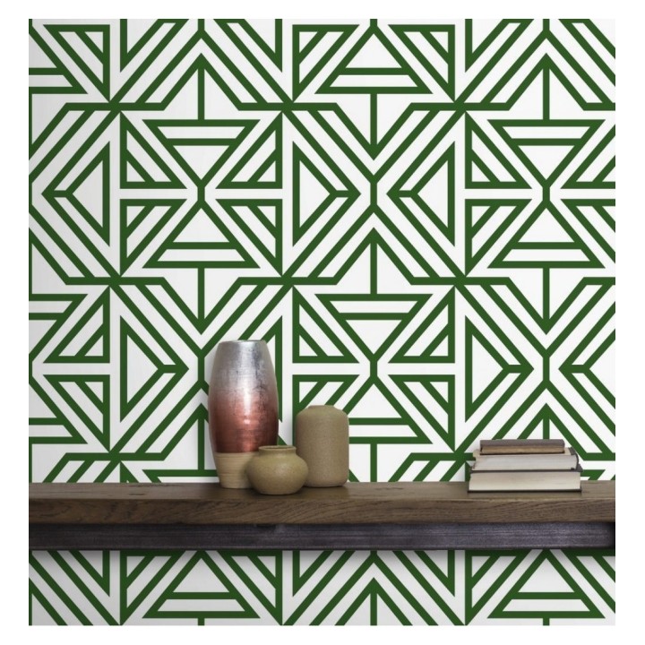 Papel pintado geométrico con terciopelo verde - Monaco 679839