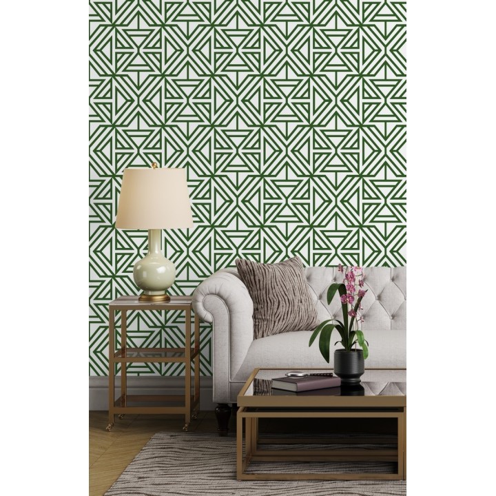 Papel pintado geométrico con terciopelo verde - Monaco 679839