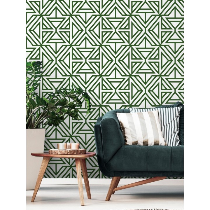 Papel pintado geométrico con terciopelo verde - Monaco 679839