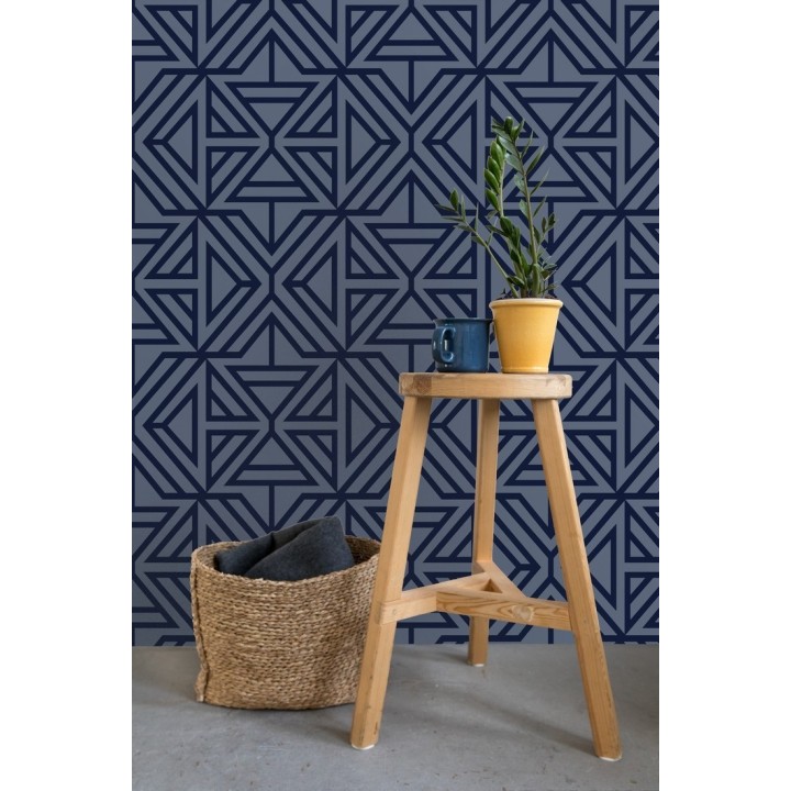 Papel pintado geométrico con terciopelo azul - Monaco 679840