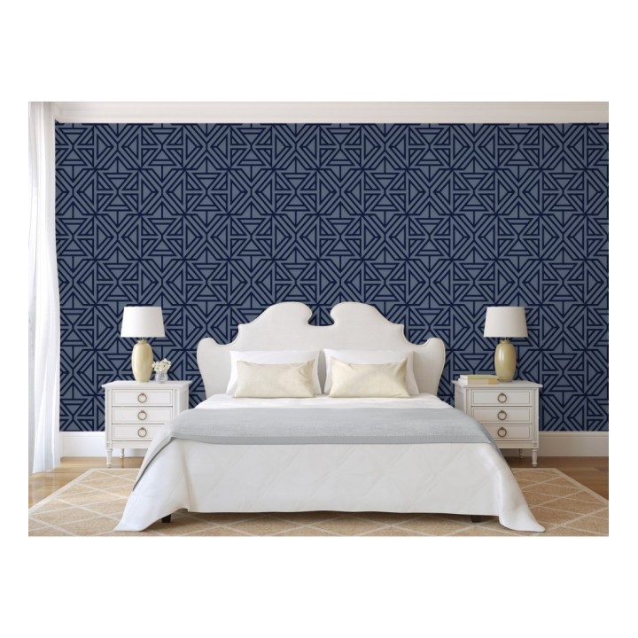 Papel pintado geométrico con terciopelo azul - Monaco 679840