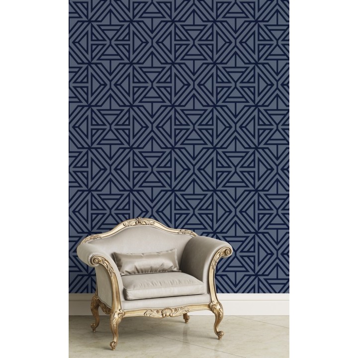 Papel pintado geométrico con terciopelo azul - Monaco 679840