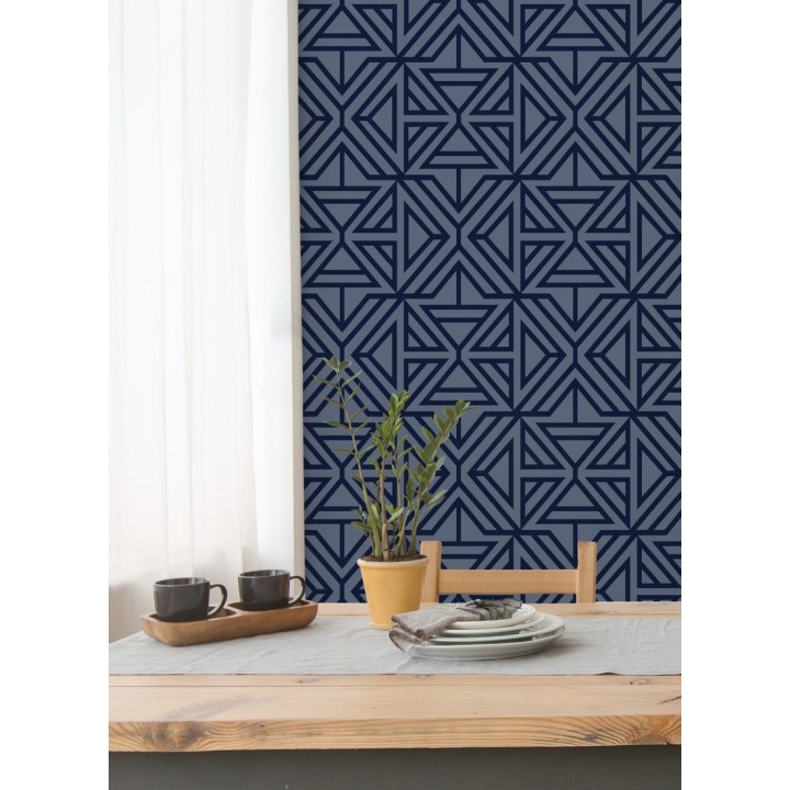 Papel pintado geométrico con terciopelo azul - Monaco 679840