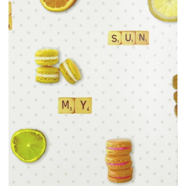 Papel pintado macarons y fichas de scrabble - Poulain 119509