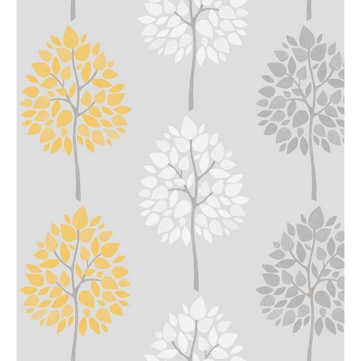 Papel pintado árboles pequeños amarillos y grises estilo nórdico - Emon Nordic 680100