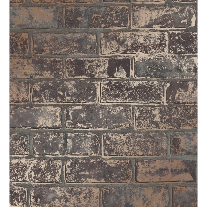 Papel pintado muro de ladrillo marrón oscuro con detalles en tonos metalizados - Talbot Street 680104