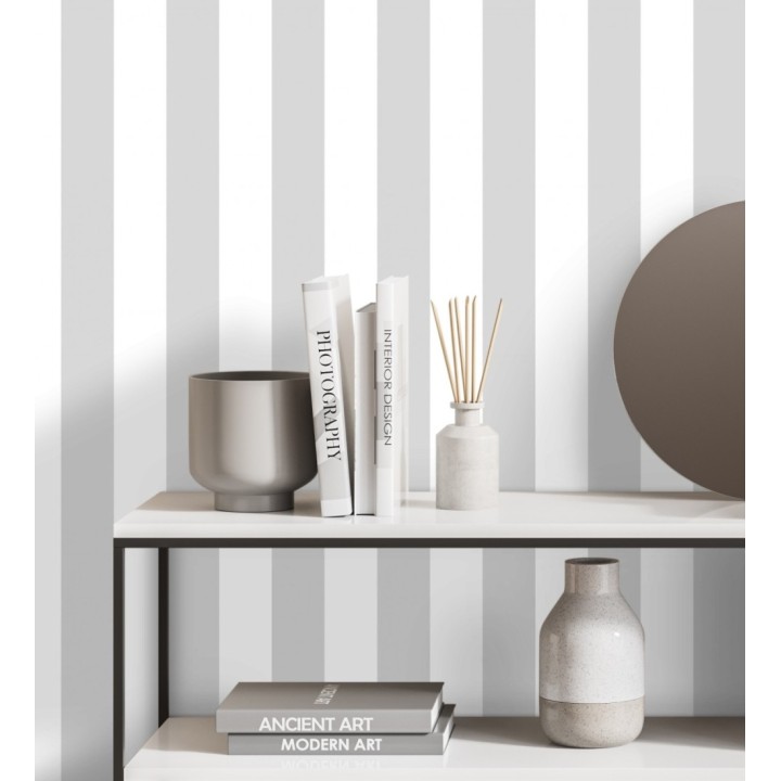 Papel pintado de rayas grises y blancas - Raya Lancaster 680215
