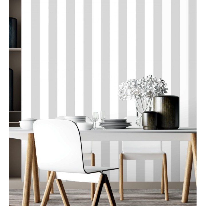 Papel pintado de rayas grises y blancas - Raya Lancaster 680215