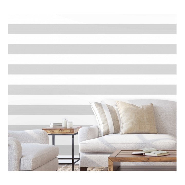 Papel pintado de rayas horizontales grises y blancas - Raya Lancaster FL 680216