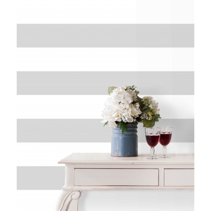 Papel pintado de rayas horizontales grises y blancas - Raya Lancaster FL 680216