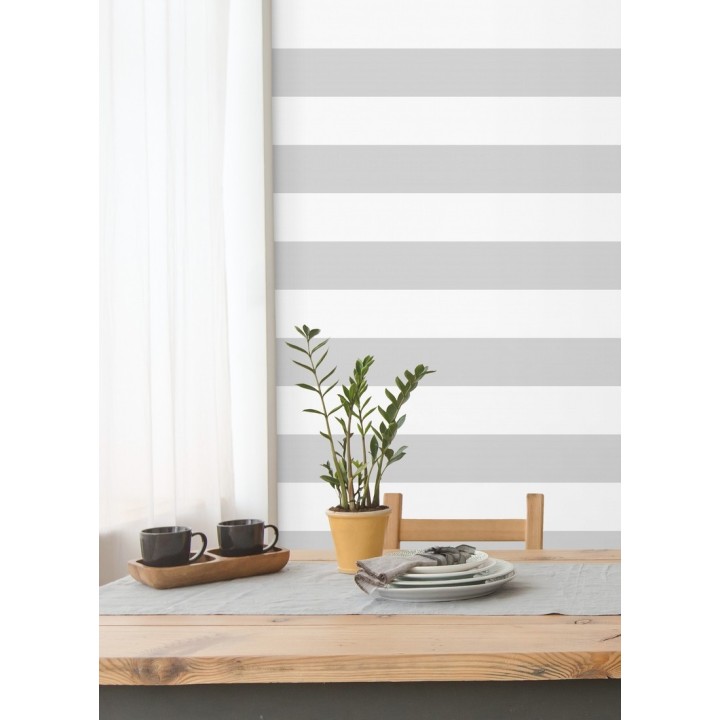 Papel pintado de rayas horizontales grises y blancas - Raya Lancaster FL 680216