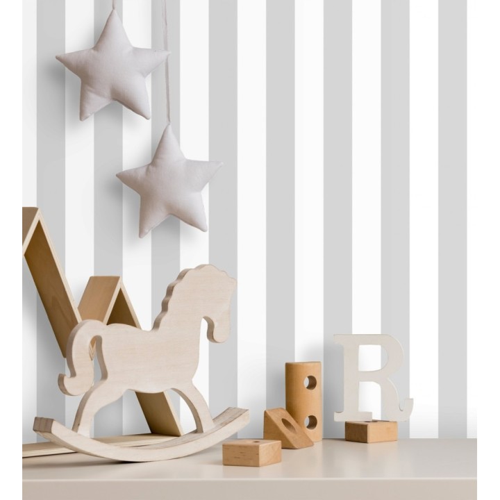 Papel pintado infantil de rayas grises y blancas - Raya Piccolo 680217