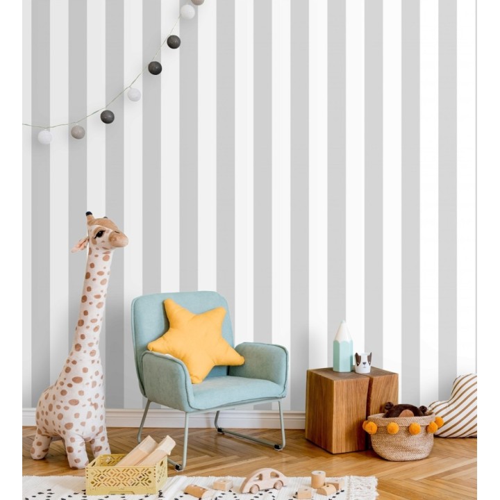 Papel pintado infantil de rayas grises y blancas - Raya Piccolo 680217