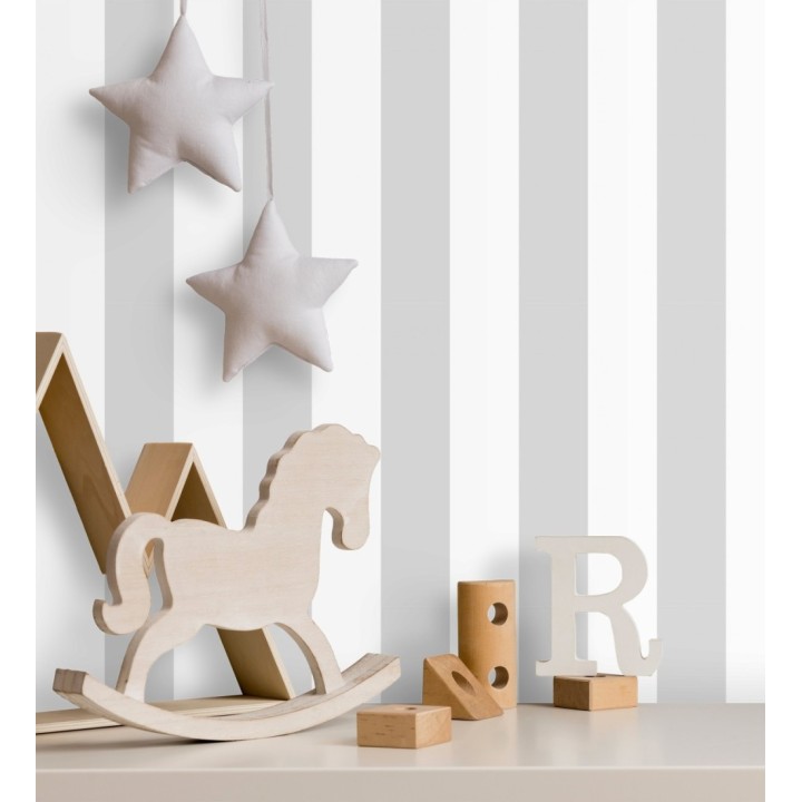 Papel pintado infantil de rayas anchas grises y blancas - Raya Silky 680219