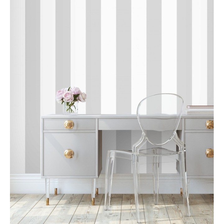 Papel pintado infantil de rayas anchas grises y blancas - Raya Silky 680219