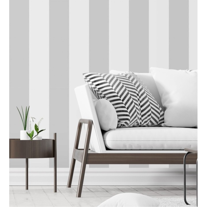 Papel pintado de rayas anchas grises y blancas - Raya Devon 680220