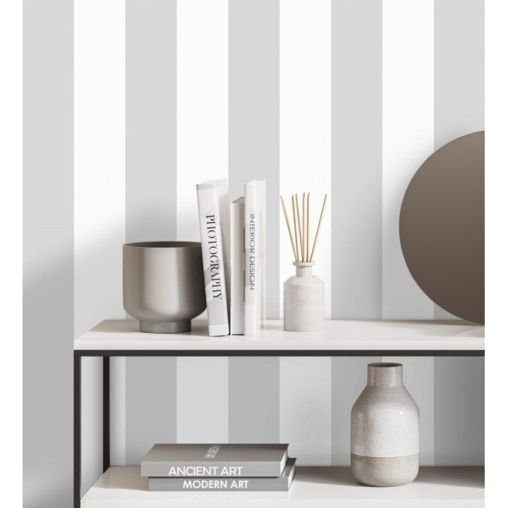 Papel pintado de rayas anchas grises y blancas - Raya Devon 680220