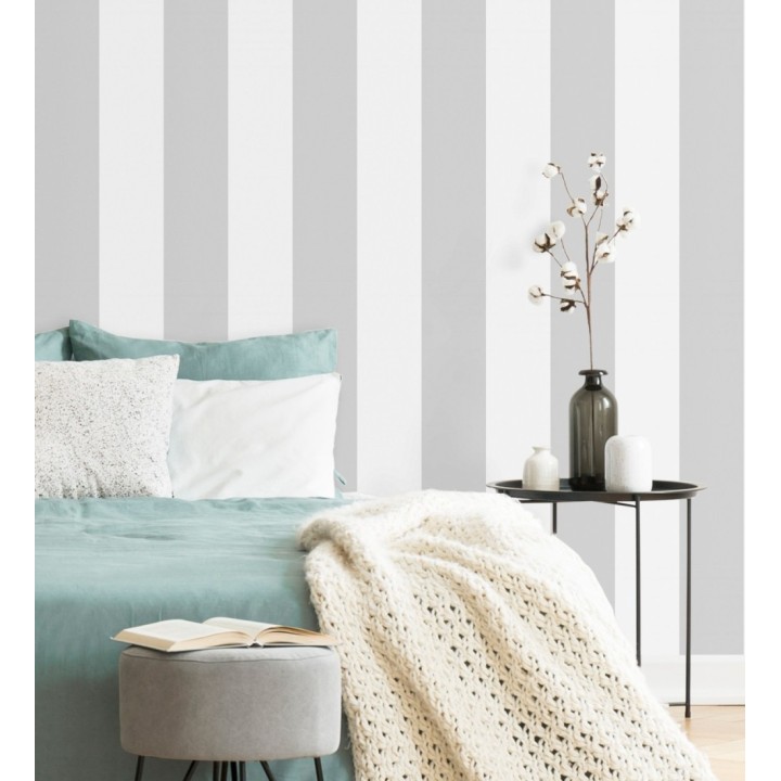 Papel pintado de rayas anchas grises y blancas - Raya Devon 680220