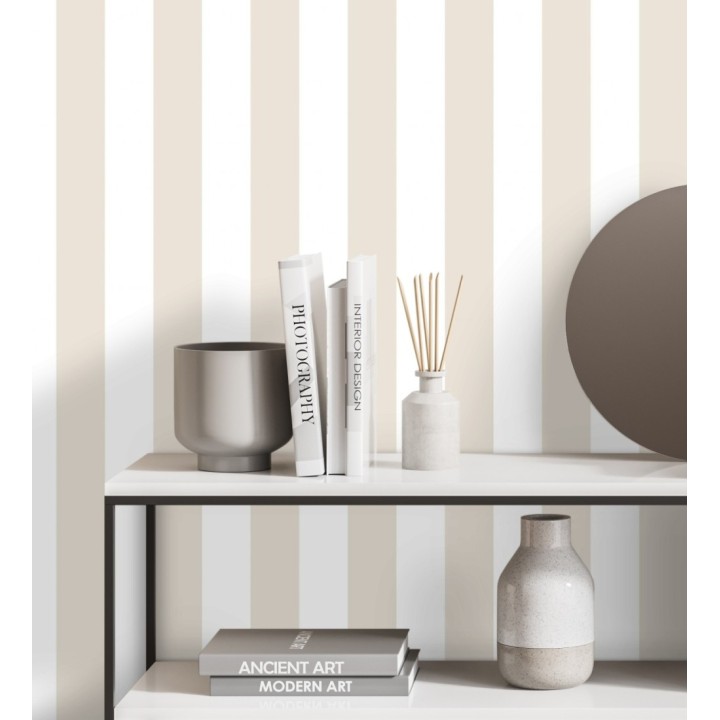 Papel pintado de rayas beige y blancas - Raya Lancaster 680221