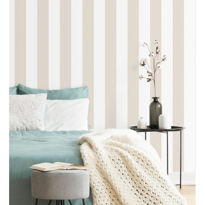 Papel pintado de rayas beige y blancas - Raya Lancaster 680221