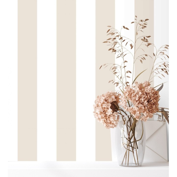 Papel pintado de rayas beige y blancas - Raya Lancaster 680221