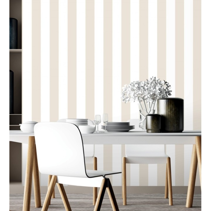 Papel pintado de rayas beige y blancas - Raya Lancaster 680221
