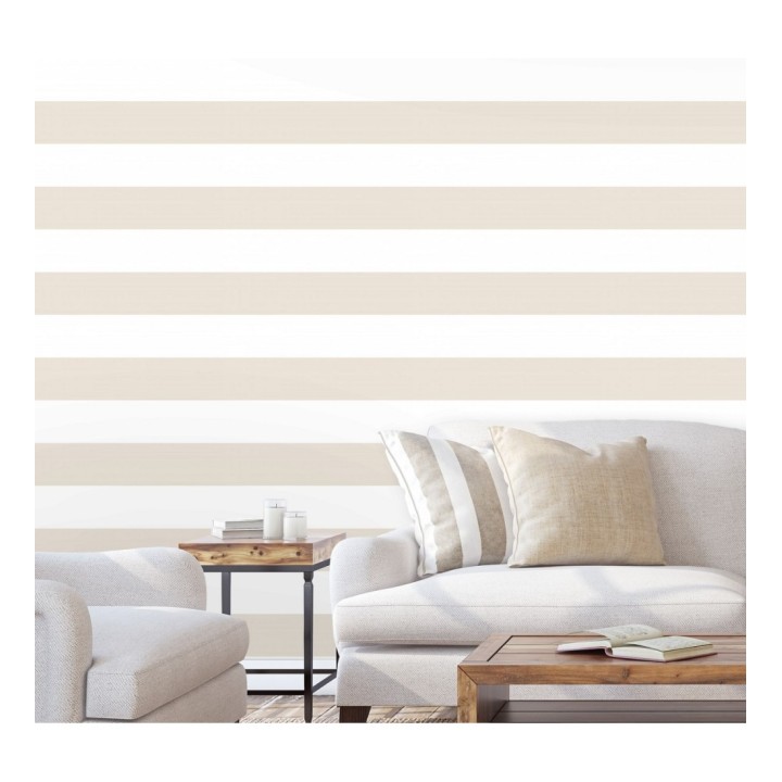 Papel pintado de rayas horizontales beige y blancas - Raya Lancaster FL 680222