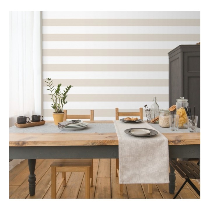 Papel pintado de rayas horizontales beige y blancas - Raya Lancaster FL 680222