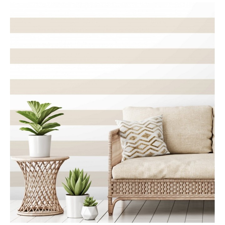 Papel pintado de rayas horizontales beige y blancas - Raya Lancaster FL 680222