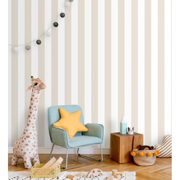 Papel pintado infantil de rayas beige y blancas - Raya Piccolo 680223