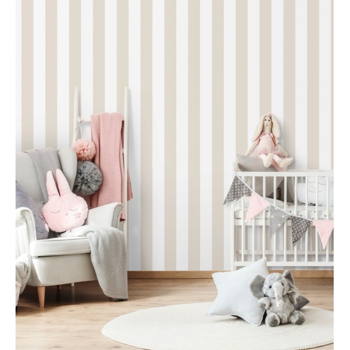 Papel pintado infantil de rayas beige y blancas - Raya Piccolo 680223
