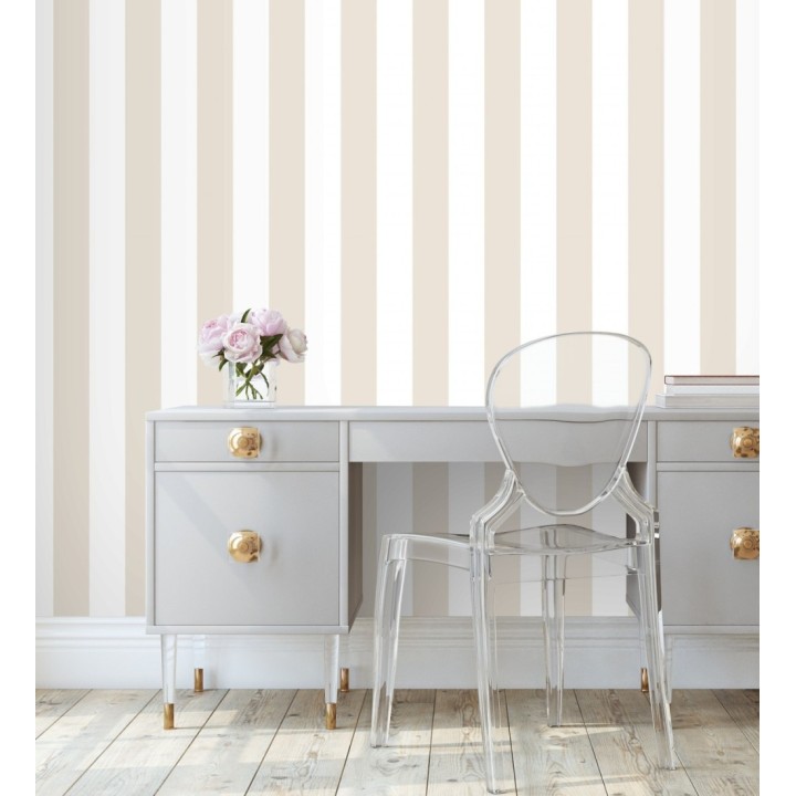 Papel pintado infantil de rayas beige y blancas - Raya Piccolo 680223
