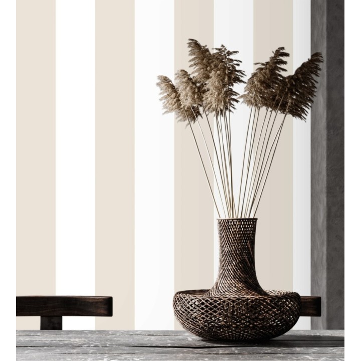 Papel pintado de rayas anchas beige y blancas - Raya Devon 680226