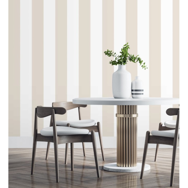 Papel pintado de rayas anchas beige y blancas - Raya Devon 680226